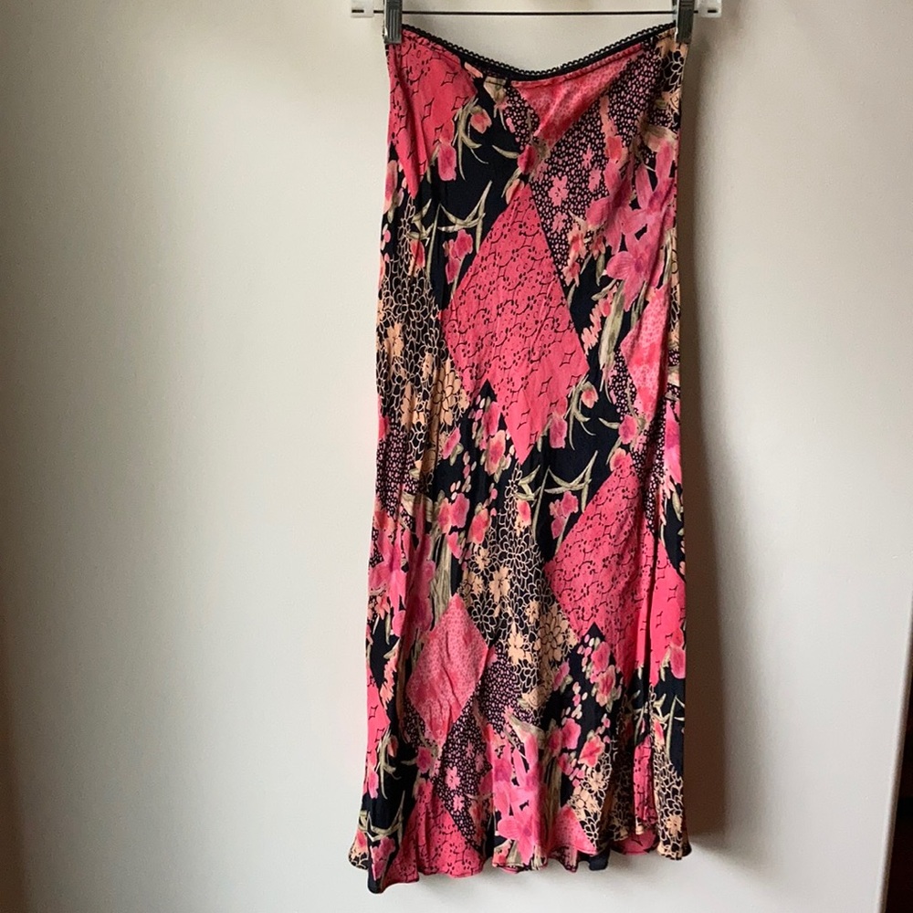 ANGIE Full length Floral Pink and Black Skirt S/M